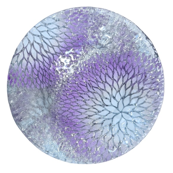 SET OF 8 SYDENSTRICKER CAPE COD PINK & WHITE CHRYSANTHEMUM FUSED GLASS PLATES - Picture 7 of 13